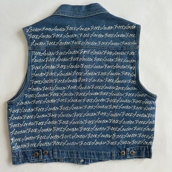 LONDON ROCK UPCYLED HANDPAINTED VINTAGE PAUL HARRIS DENIM VEST SZ L - Picture 3 of 6